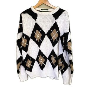 80s chunky cotton Argyle sweater men’s XL hand knit Oversized Embassy Row  EUC